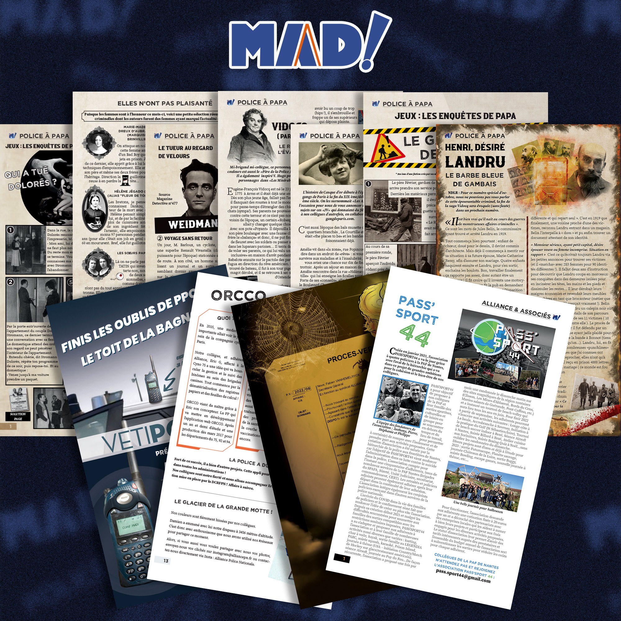 Cosmographics – Mise en page articles et rubriques magazine MAD!, graphisme syndical