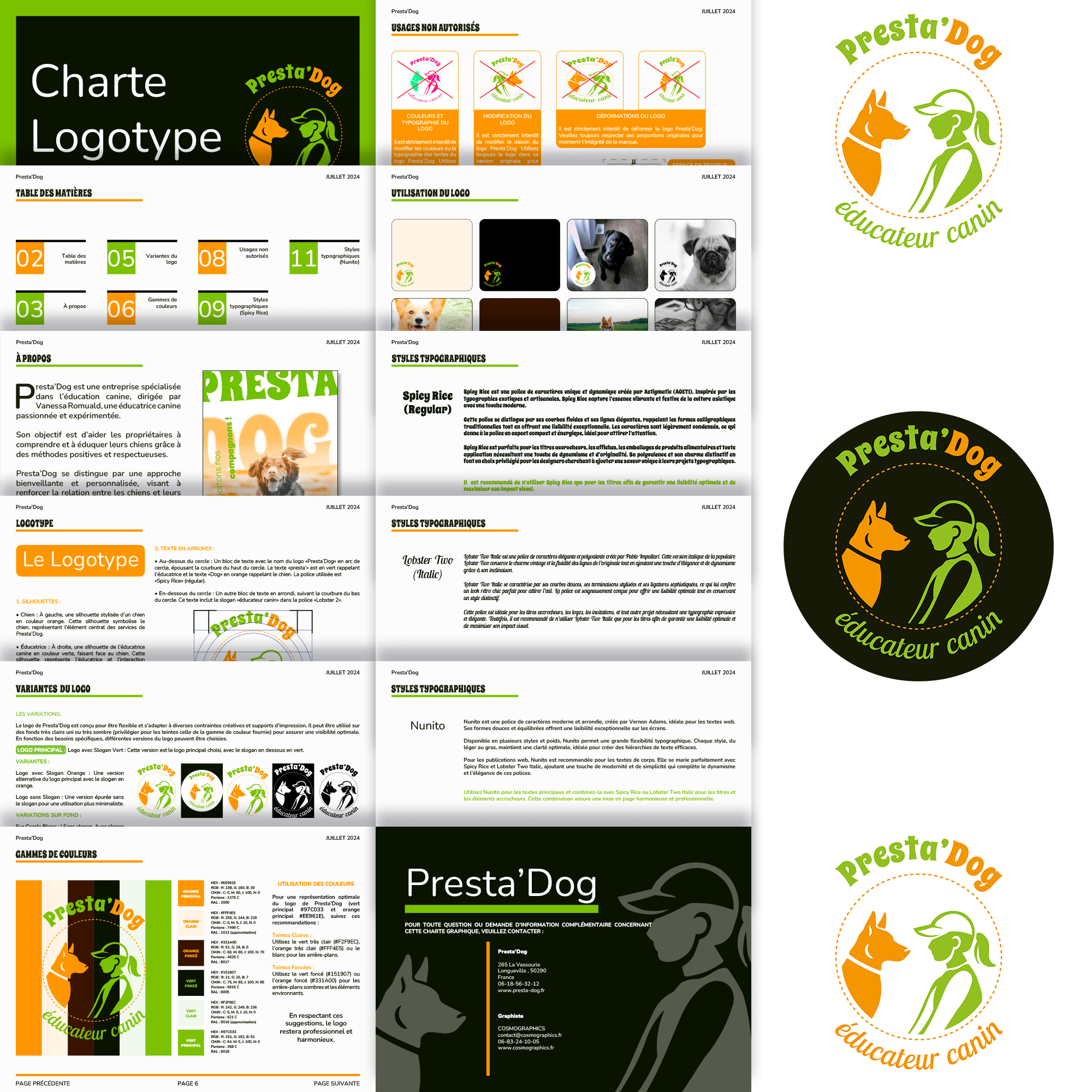 Cosmographics – Charte graphique complète Presta'Dog : typographies, couleurs, icônes et déclinaisons