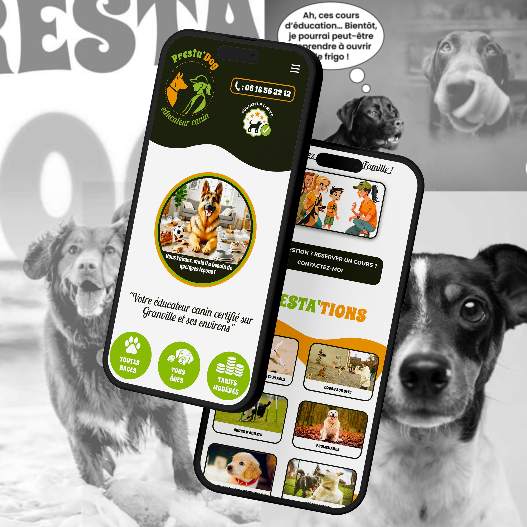 Cosmographics – Site web Presta'Dog, design responsive mobile et desktop pour éducatrice canine
